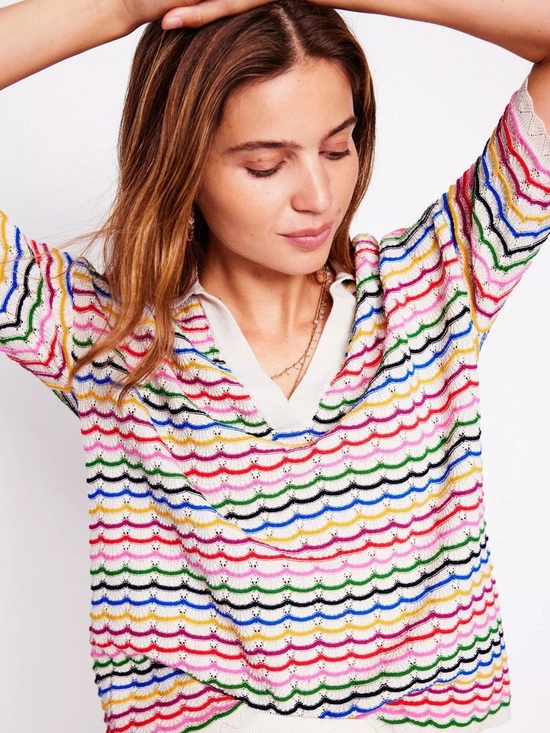 Boden Sweaters - Boden Scallop Stripe Collard Henley Sweater MultiColor 100% Cotton Small